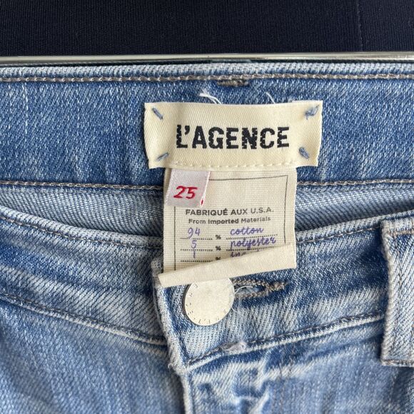 LAgence  Distressed high rise cropped skinny Fray Bottom Denim Jeans  Size 25 - Picture 3 of 9